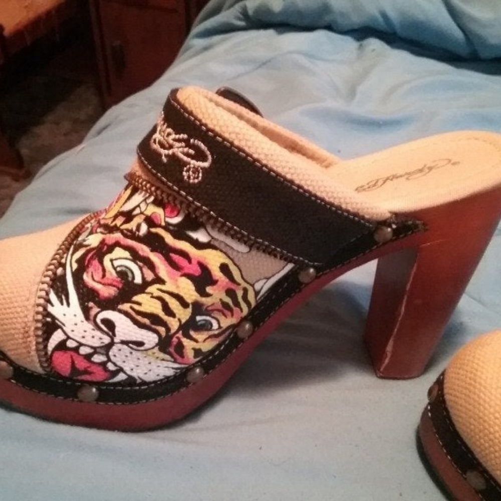 Ed Hardy High Heeled Clogs -Size 6